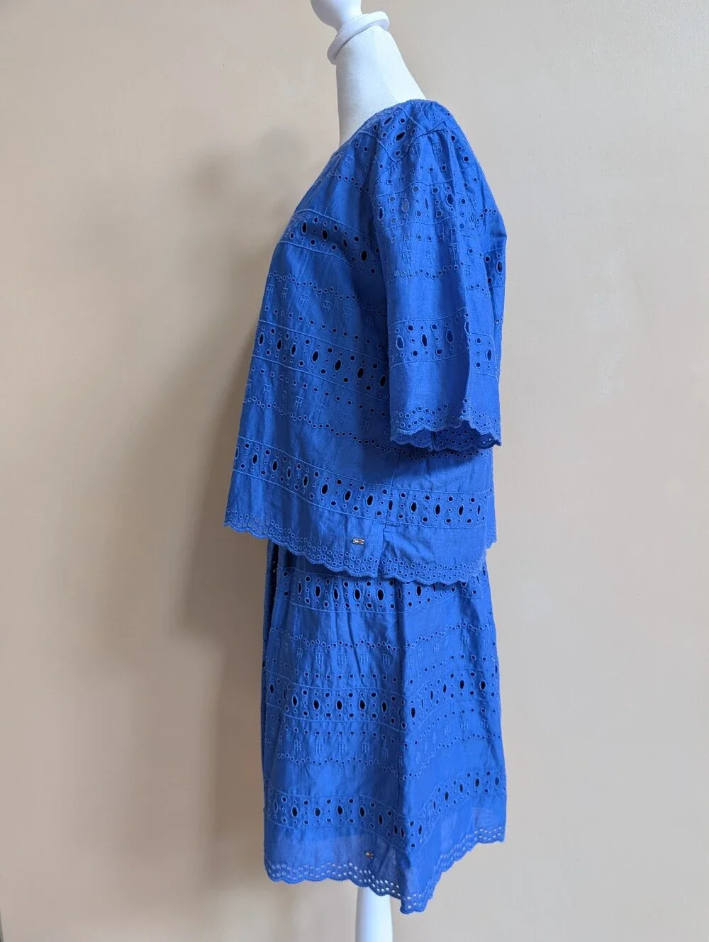 Tommy Hilfiger Blue Eyelet Embroidered Top & Skirt Set Size S